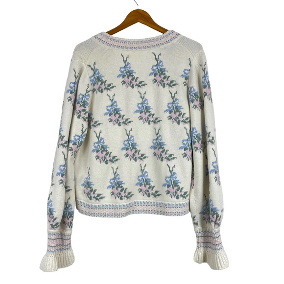 LOVESHACKFANCY Boscom Cardigan Floral Jacquard Knit Sweater Size XL 0071 - Picture 7 of 13